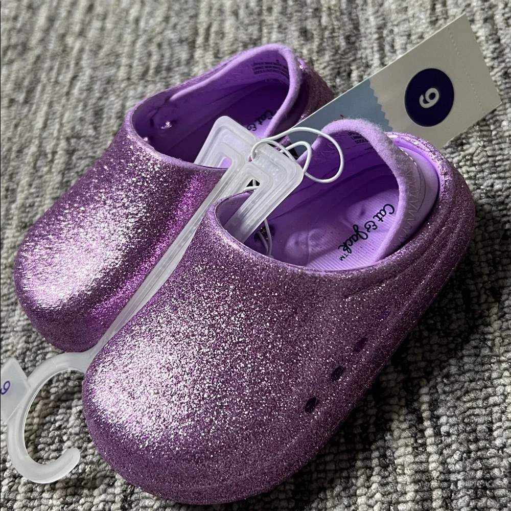 Cat & Jack  Kids Purple Glitter and Colorful Tie-Dye bundle Slippers Size 6